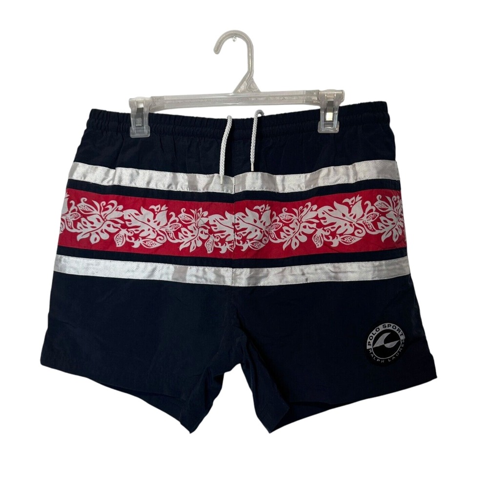 Ralph Lauren Swim Trunks Mens Medium Navy Red Floral Polo Sport Beach Hawaiian